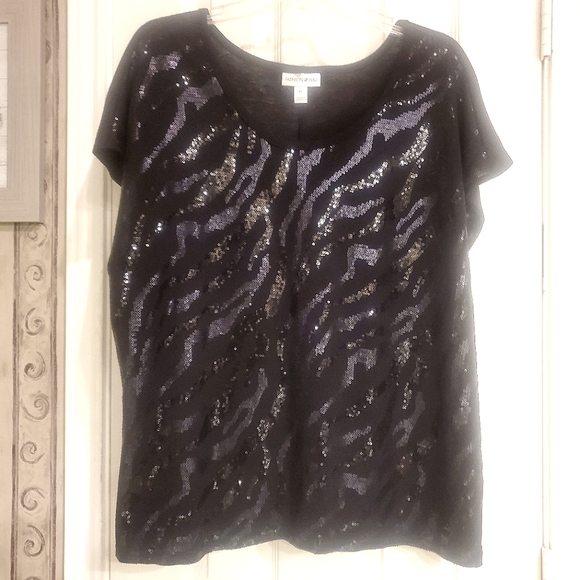 Fashion Bug Sequined Black/Black Short Sleeve Top XL - Picture 8 of 9